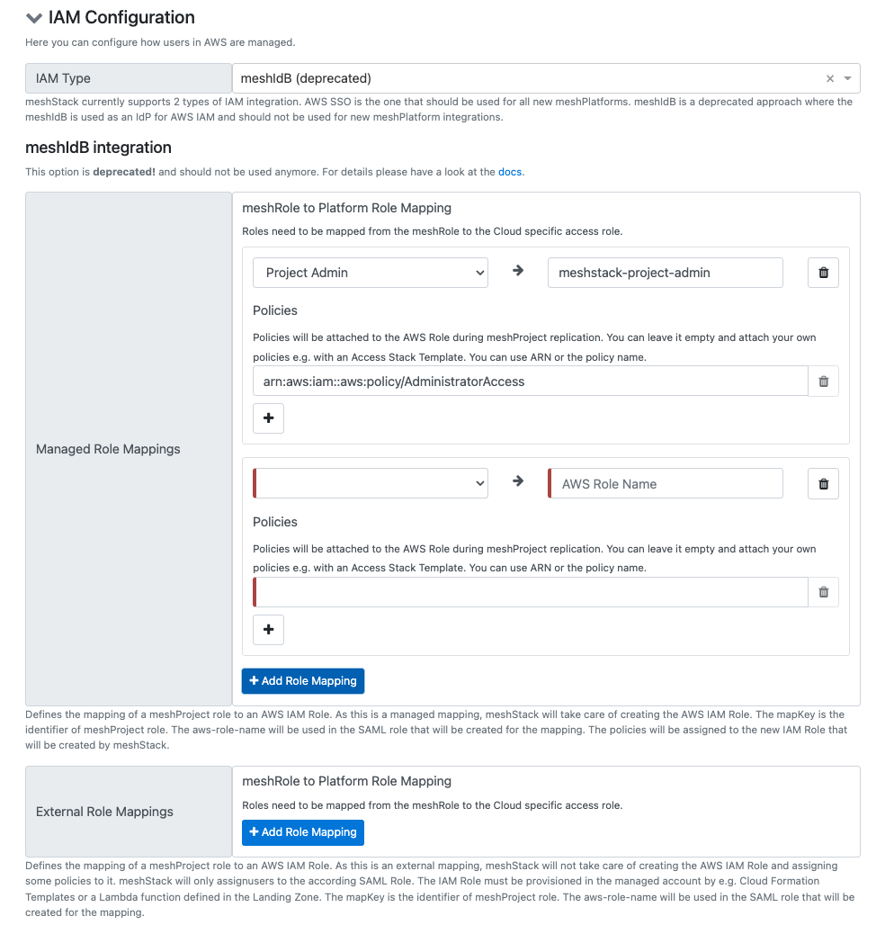 AWS meshIdB Configuration
